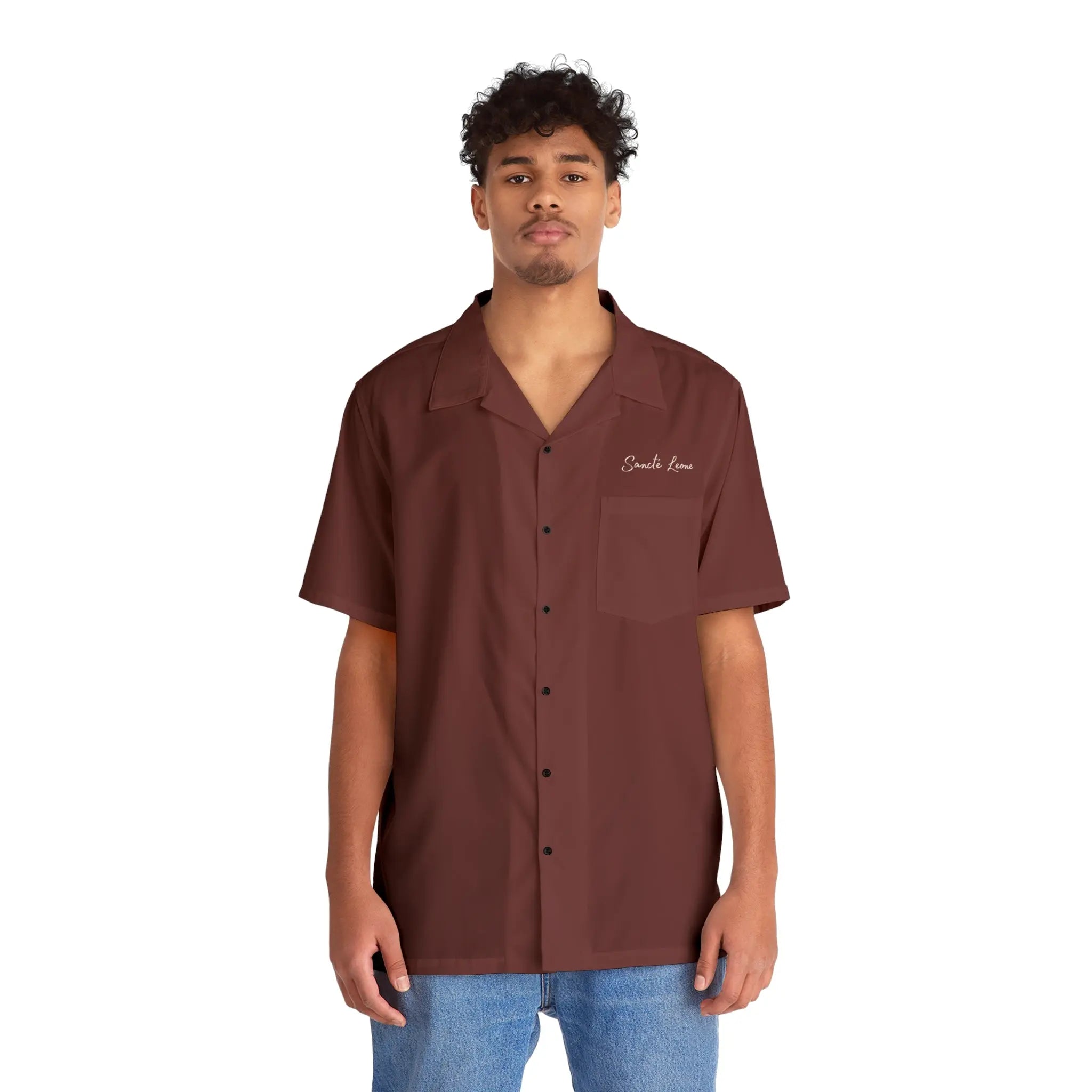 Sancte Leone Embroidered Faded Burgendy 'Santa Luna' Beige Hawaiian Shirt Printify