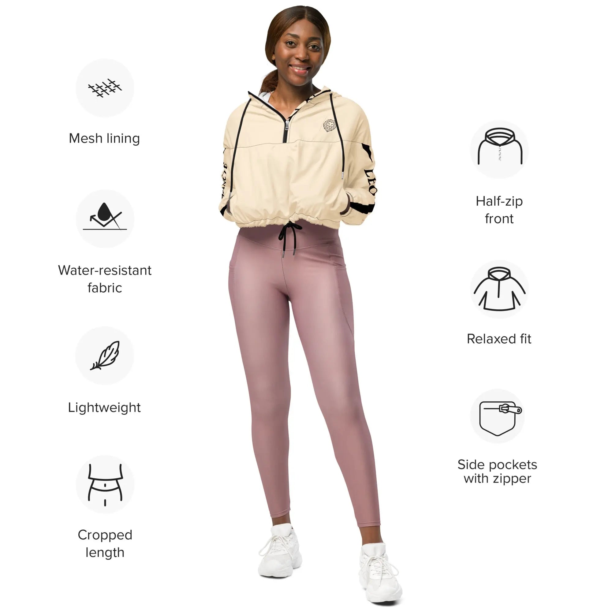 Sancte Leone Champagne Cropped Windbreaker – Lightweight Minimalist Streetwear Jacket