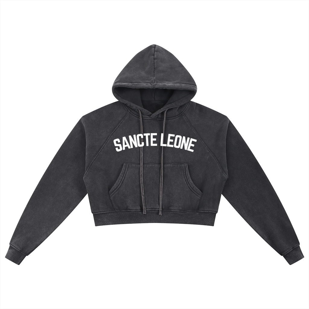 Sancte Leone Snow Washed Cropped Hoodie – Vintage Wash Streetwear Pullover